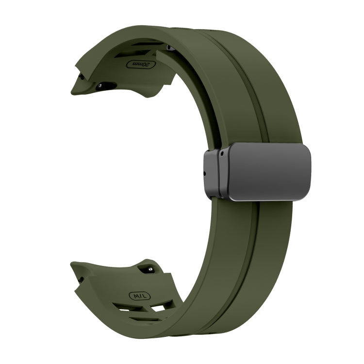 For Samsung Galaxy Watch 4 classic 42 / 46mm Richard Magnetic Folding Black Buckle Silicone Watch Band(Army Green) by bashfashion