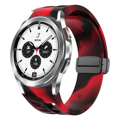 For Samsung Galaxy Watch 4 classic 42 / 46mm Richard Magnetic Folding Black Buckle Silicone Watch Band(Black Red Camouflage) by bashfashion