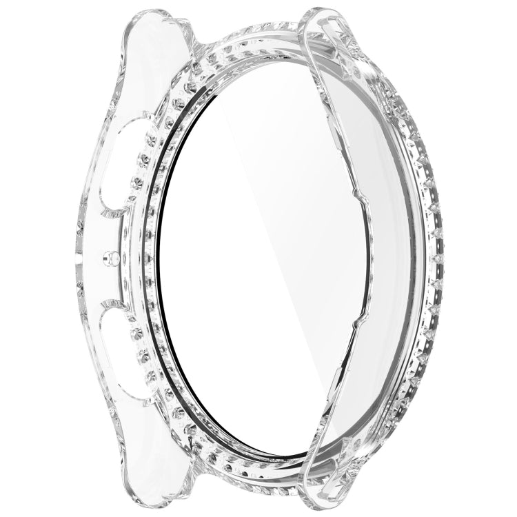 For Samsung Galaxy Watch 7 40mm Single Row Diamond PC + Tempered Film Integrated Watch Protective Case(Transparent White) by bashfashion