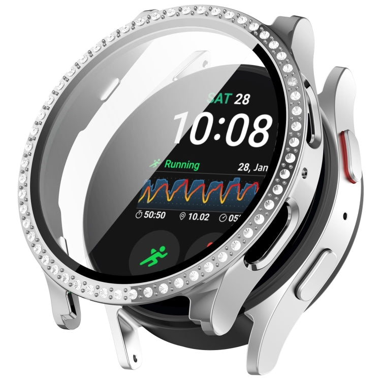 For Samsung Galaxy Watch 7 44mm Single Row Diamond PC + Tempered Film Integrated Watch Protective Case(Silver) by bashfashion