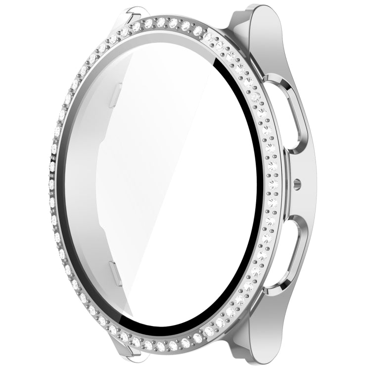 For Samsung Galaxy Watch 7 44mm Single Row Diamond PC + Tempered Film Integrated Watch Protective Case(Silver) by bashfashion