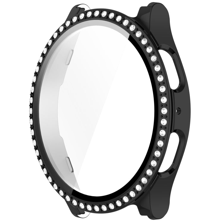 For Samsung Galaxy Watch 7 44mm Single Row Diamond PC + Tempered Film Integrated Watch Protective Case(Black) by bashfashion