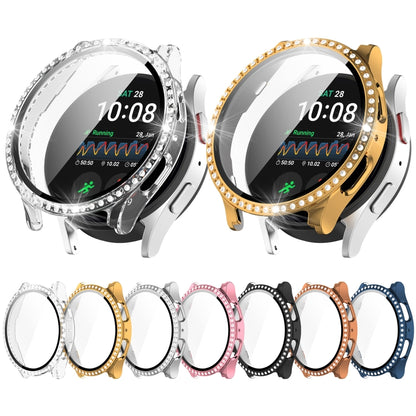 For Samsung Galaxy Watch 7 40mm Single Row Diamond PC + Tempered Film Integrated Watch Protective Case(Gold) by bashfashion