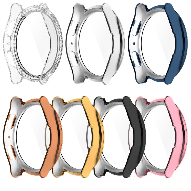 For Samsung Galaxy Watch 7 40mm Single Row Diamond PC + Tempered Film Integrated Watch Protective Case(Transparent White) by bashfashion