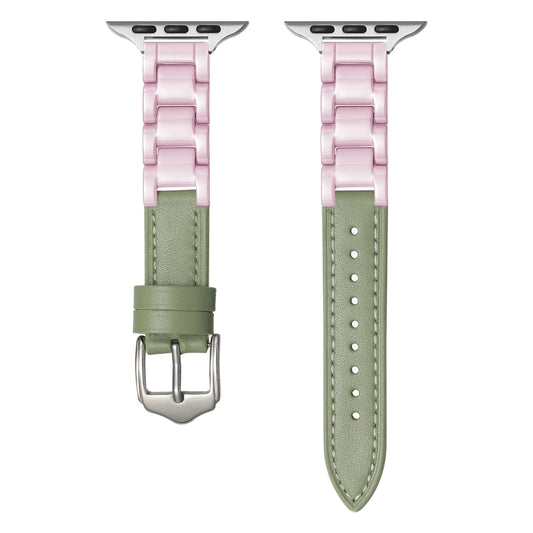 For Apple Watch Series 8 45mm Ceramic Color Buckle Contrast Leather Watch Band(Mint Green+Pink+Silver Buckle) by bashfashion