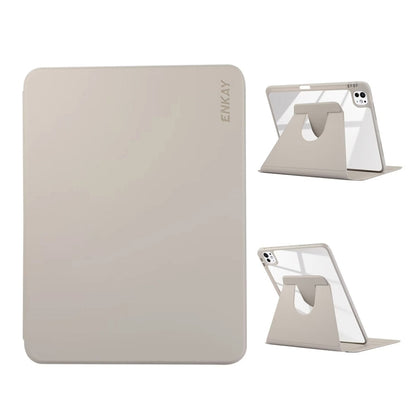 For iPad Pro 13 2025 / 2024 ENKAY 360 Rotation PMMA Leather Smart Tablet Case with Pen Slot(Grey) by ENKAY