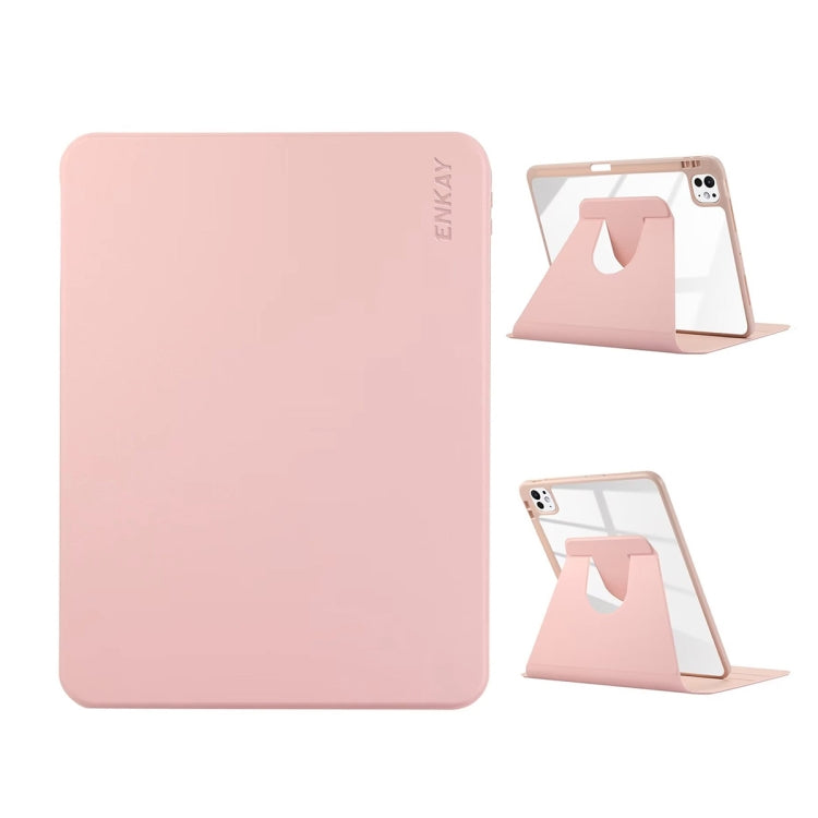 For iPad Pro 11 2025 / 2024 ENKAY 360 Rotation PMMA Leather Smart Tablet Case with Pen Slot(Pink) by ENKAY