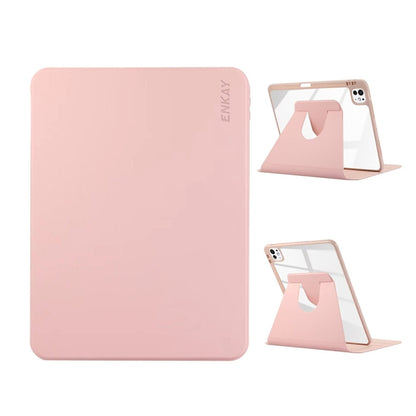 For iPad Pro 11 2025 / 2024 ENKAY 360 Rotation PMMA Leather Smart Tablet Case with Pen Slot(Pink) by ENKAY
