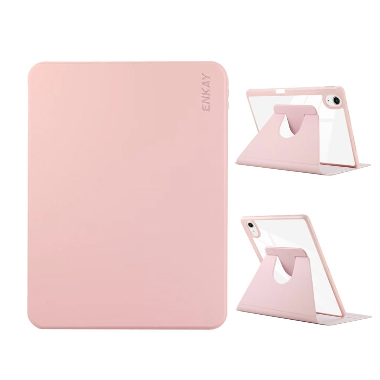 For iPad Pro Air 11 2025 / 2024 ENKAY 360 Rotation PMMA Leather Smart Tablet Case with Pen Slot(Pink) by ENKAY