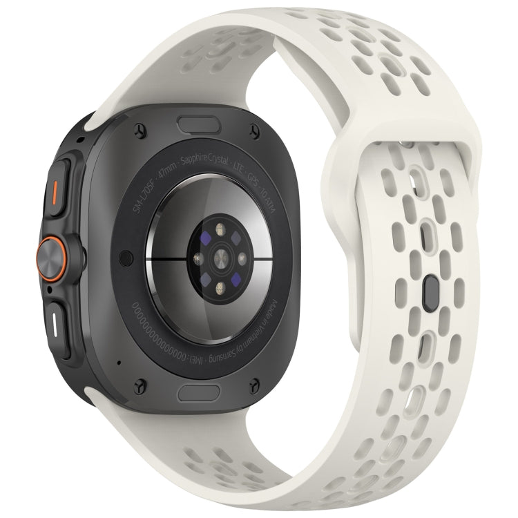 For Samsung Galaxy Watch Ultra 47mm Holes Style Square Buckle Solid Color Silicone Watch Band(Creamy White) by bashfashion