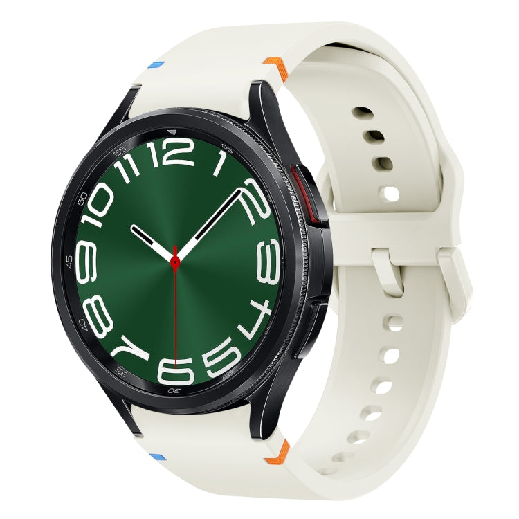 For Samsung Galaxy Watch 6 Classic 43 / 47mm Flat Sewing Design Silicone Watch Band(White) by bashfashion