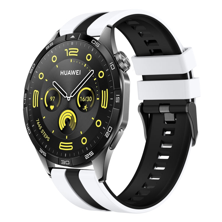 For Huawei Watch GT4 46mm 22mm Two Color Sports Silicone Watch Band(White+Black) by bashfashion