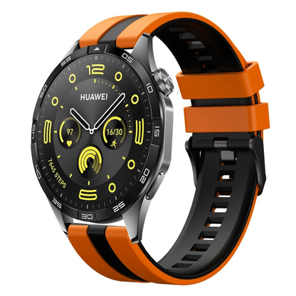 For Huawei Watch GT4 46mm 22mm Two Color Sports Silicone Watch Band(Orange+Black) by bashfashion