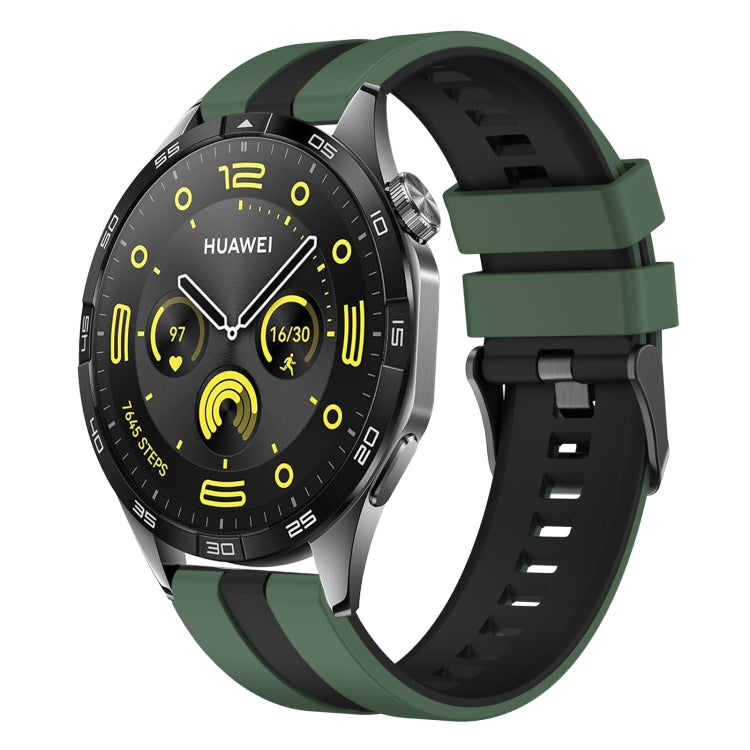 For Huawei Watch GT4 46mm 22mm Two Color Sports Silicone Watch Band(Olive Green+Black) by bashfashion