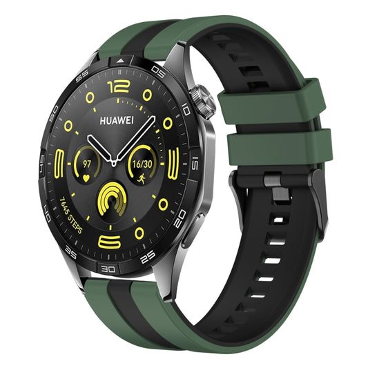 For Huawei Watch GT4 46mm 22mm Two Color Sports Silicone Watch Band(Olive Green+Black) by bashfashion