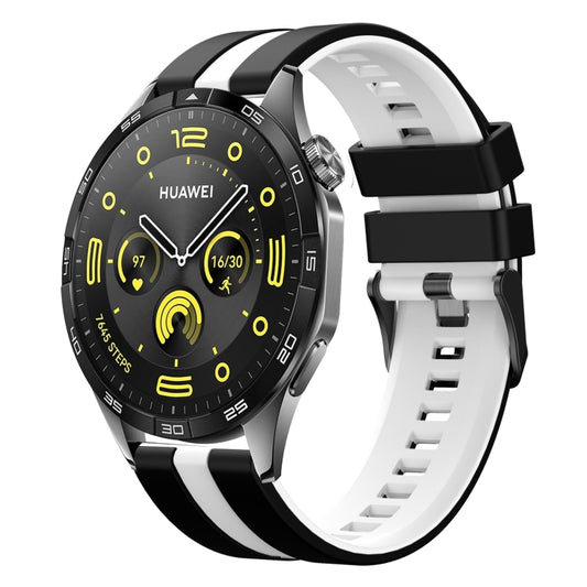 For Huawei Watch GT4 46mm 22mm Two Color Sports Silicone Watch Band(Black+White) by bashfashion