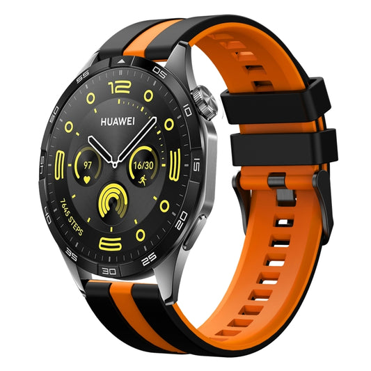 For Huawei Watch GT4 46mm 22mm Two Color Sports Silicone Watch Band(Black+Orange) by bashfashion