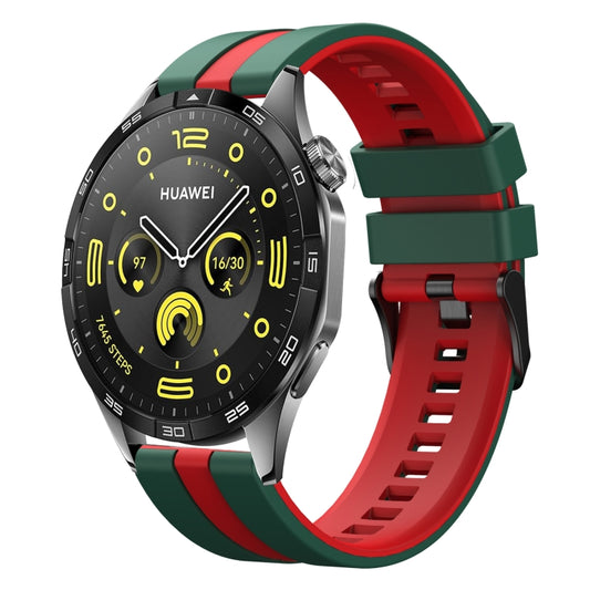 For Huawei Watch GT4 46mm 22mm Two Color Sports Silicone Watch Band(Green+Red) by bashfashion