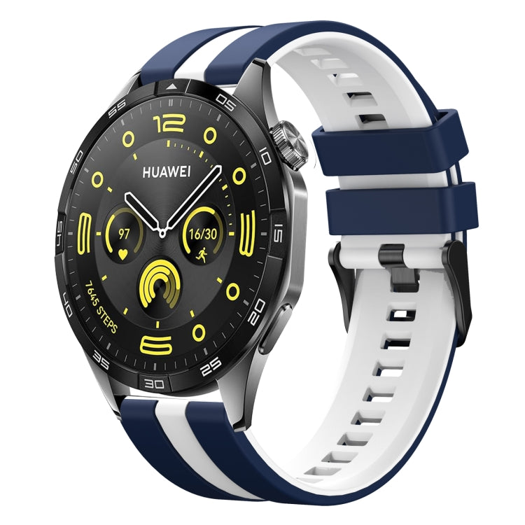 For Huawei Watch GT4 46mm 22mm Two Color Sports Silicone Watch Band(Blue+White) by bashfashion