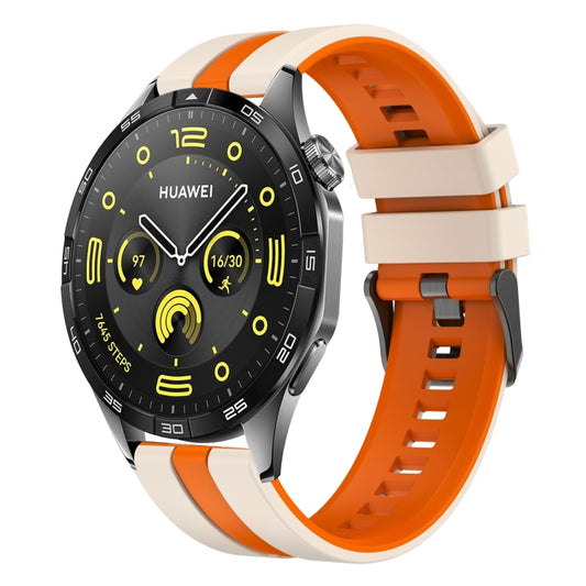 For Huawei Watch GT4 46mm 22mm Two Color Sports Silicone Watch Band(Starlight+Orange) by bashfashion