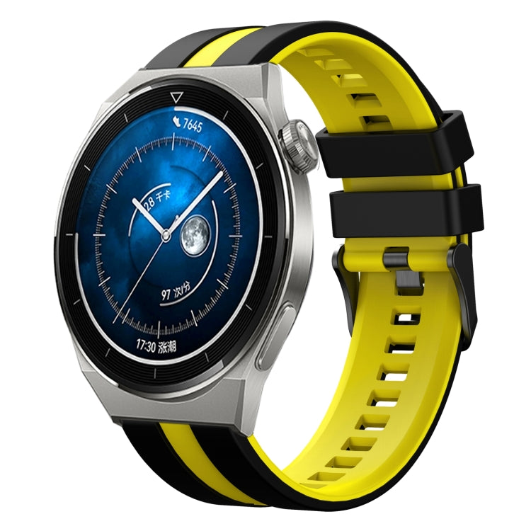 For Huawei Watch GT3 Pro 46mm 22mm Two Color Sports Silicone Watch Band(Black+Yellow) by bashfashion