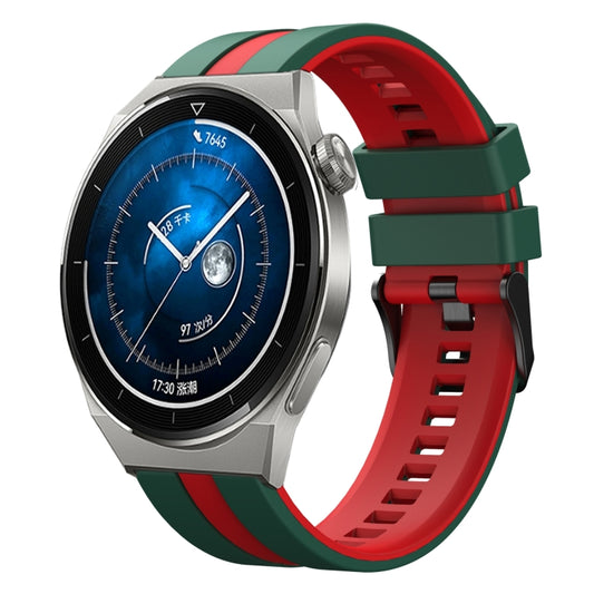 For Huawei Watch GT3 Pro 46mm 22mm Two Color Sports Silicone Watch Band(Green+Red) by bashfashion