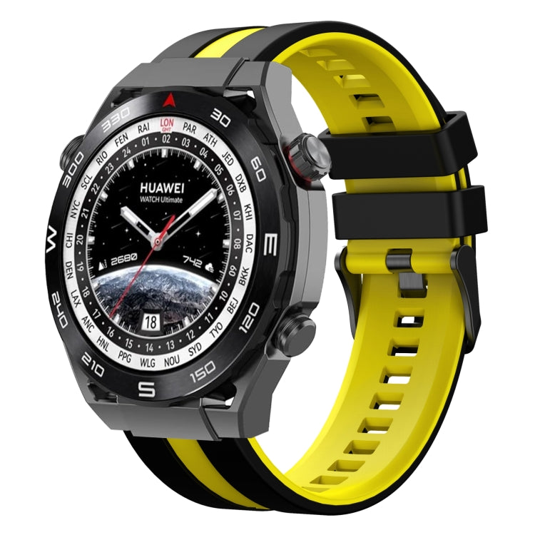 For Huawei Watch Ultimate 22mm Two Color Sports Silicone Watch Band(Black+Yellow) by bashfashion