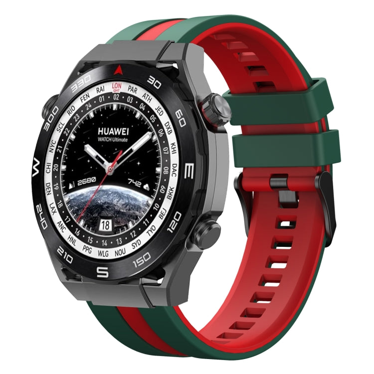 For Huawei Watch Ultimate 22mm Two Color Sports Silicone Watch Band(Green+Red) by bashfashion