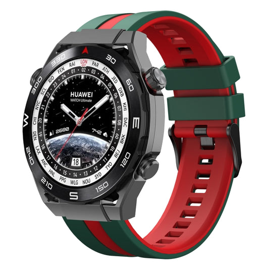 For Huawei Watch Ultimate 22mm Two Color Sports Silicone Watch Band(Green+Red) by bashfashion