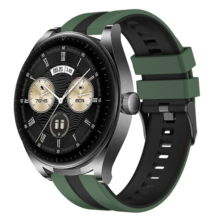 For Huawei Watch Buds 22mm Two Color Sports Silicone Watch Band(Olive Green+Black) by bashfashion