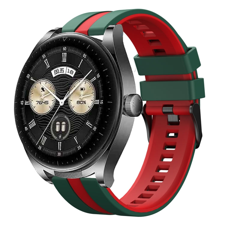 For Huawei Watch Buds 22mm Two Color Sports Silicone Watch Band(Green+Red) by bashfashion