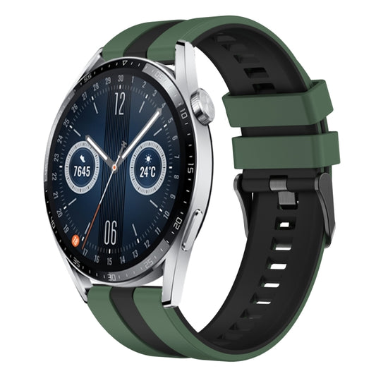 For Huawei Watch GT3 46mm 22mm Two Color Sports Silicone Watch Band(Olive Green+Black) by bashfashion