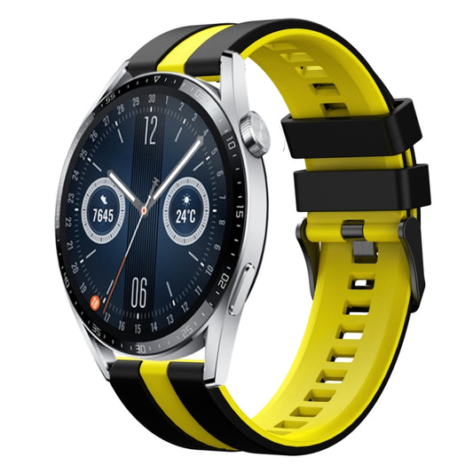 For Huawei Watch GT3 46mm 22mm Two Color Sports Silicone Watch Band(Black+Yellow) by bashfashion