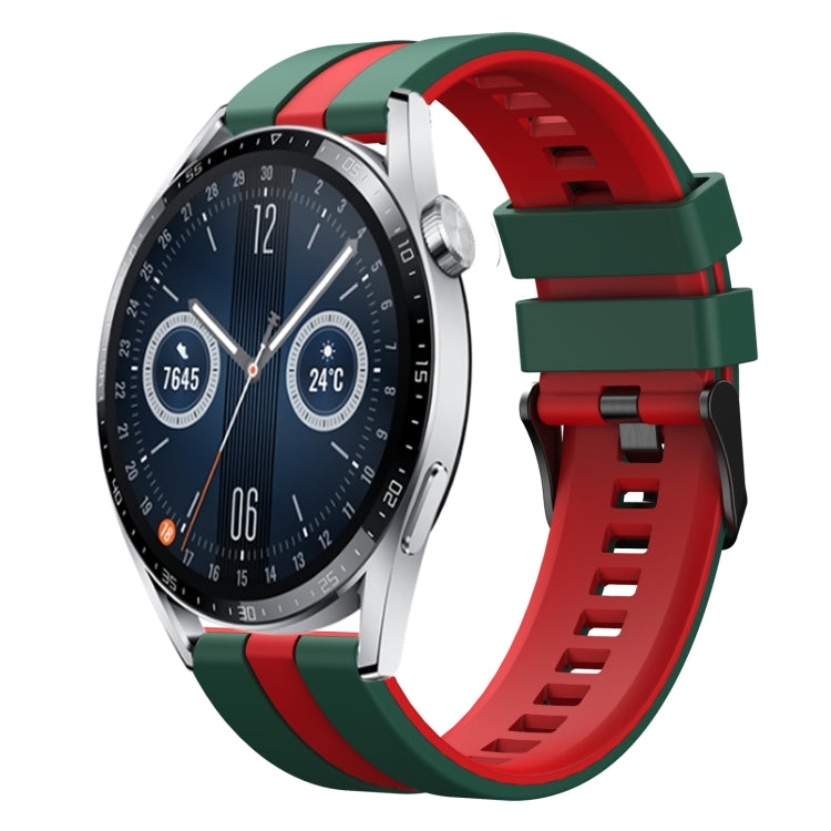 For Huawei Watch GT3 46mm 22mm Two Color Sports Silicone Watch Band(Green+Red) by bashfashion