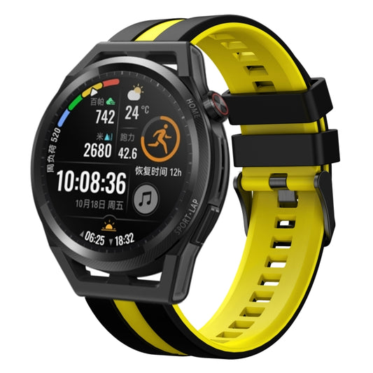 For Huawei Watch GT Runner 22mm Two Color Sports Silicone Watch Band(Black+Yellow) by bashfashion