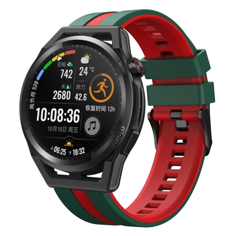 For Huawei Watch GT Runner 22mm Two Color Sports Silicone Watch Band(Green+Red) by bashfashion