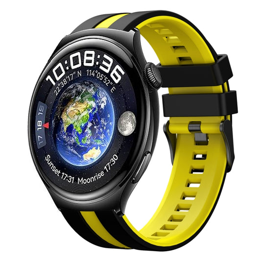 For Huawei Watch 4 22mm Two Color Sports Silicone Watch Band(Black+Yellow) by bashfashion