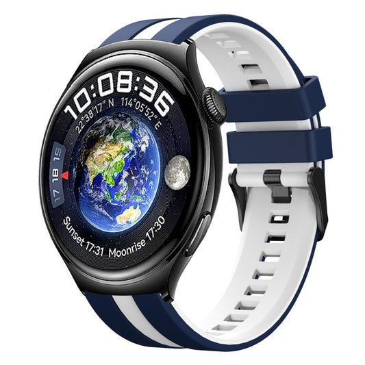 For Huawei Watch 4 22mm Two Color Sports Silicone Watch Band(Blue+White) by bashfashion