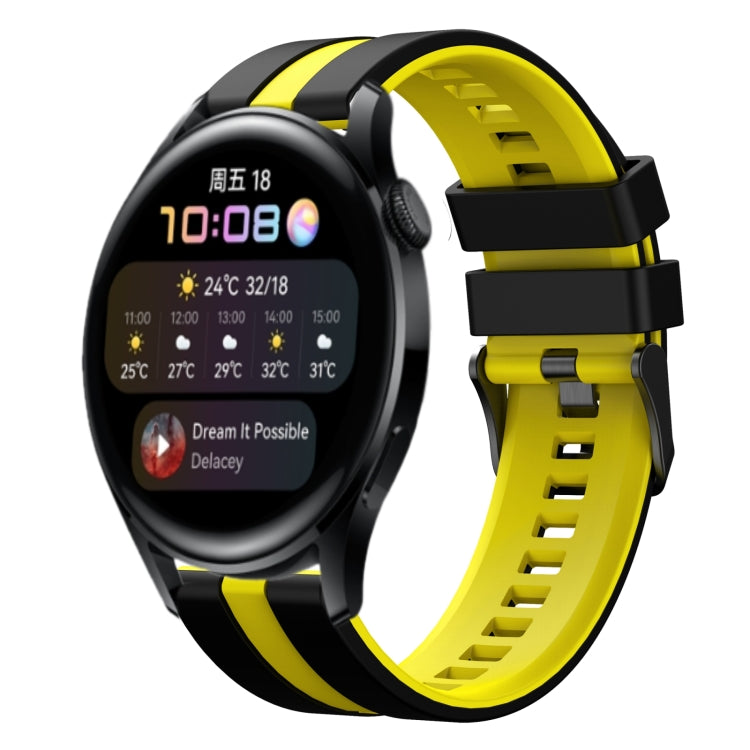For Huawei Watch 3 22mm Two Color Sports Silicone Watch Band(Black+Yellow) by bashfashion