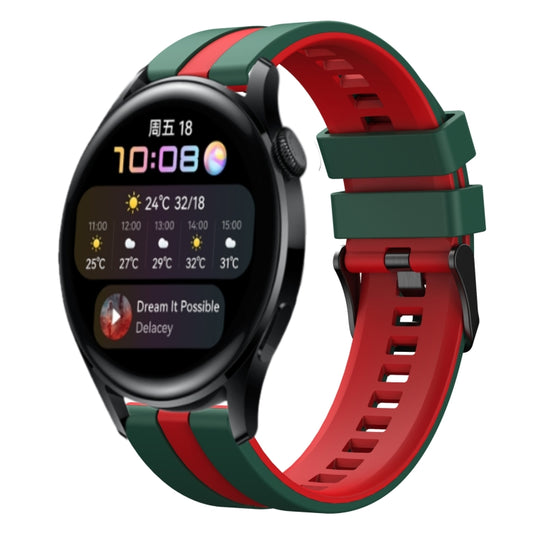 For Huawei Watch 3 22mm Two Color Sports Silicone Watch Band(Green+Red) by bashfashion