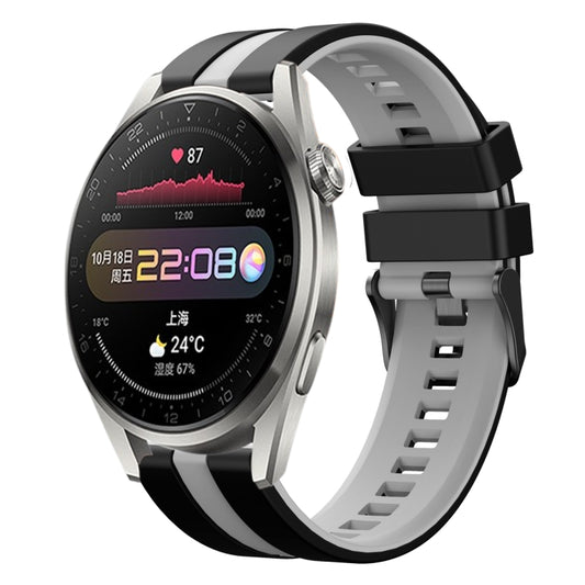 For Huawei Watch 3 Pro 22mm Two Color Sports Silicone Watch Band(Black+Grey) by bashfashion