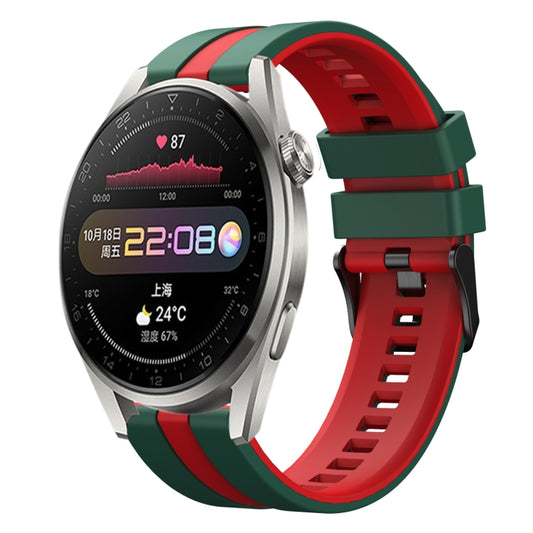 For Huawei Watch 3 Pro 22mm Two Color Sports Silicone Watch Band(Green+Red) by bashfashion