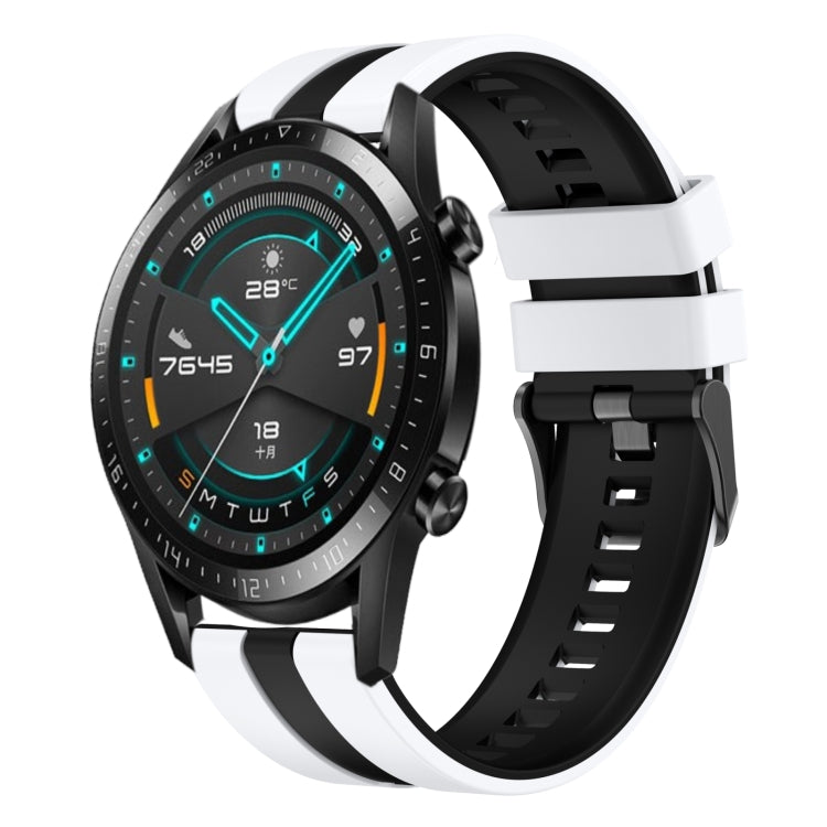 For Huawei GT2 46mm 22mm Two Color Sports Silicone Watch Band(White+Black) by bashfashion