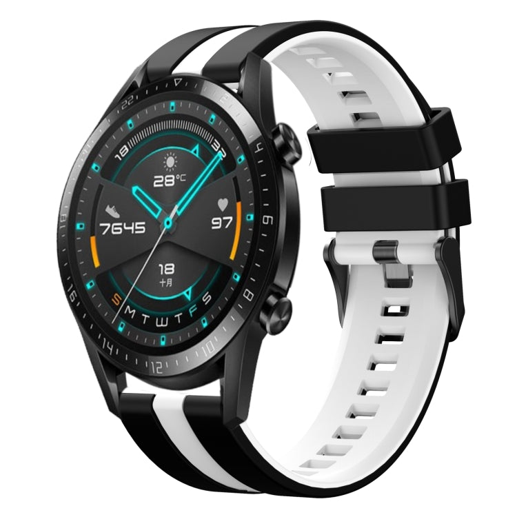 For Huawei GT2 46mm 22mm Two Color Sports Silicone Watch Band(Black+White) by bashfashion