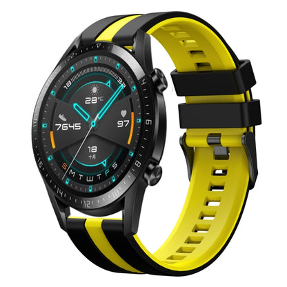 For Huawei GT2 46mm 22mm Two Color Sports Silicone Watch Band(Black+Yellow) by bashfashion