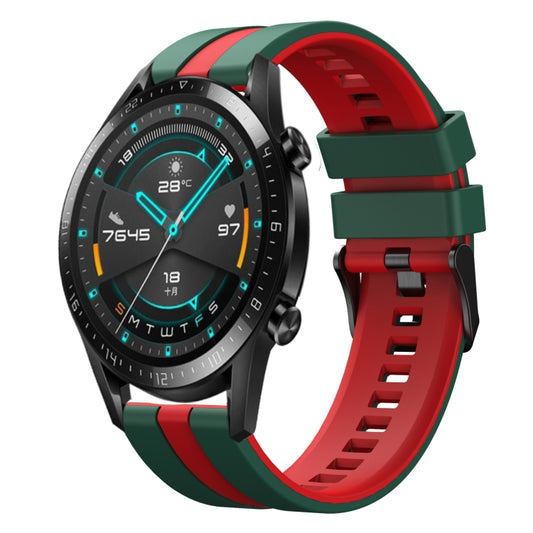 For Huawei GT2 46mm 22mm Two Color Sports Silicone Watch Band(Green+Red) by bashfashion