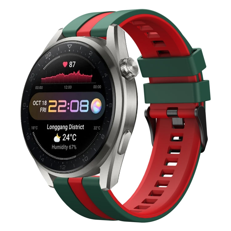 For Huawei Watch 3 Pro New 22mm Two Color Sports Silicone Watch Band(Green+Red) by bashfashion