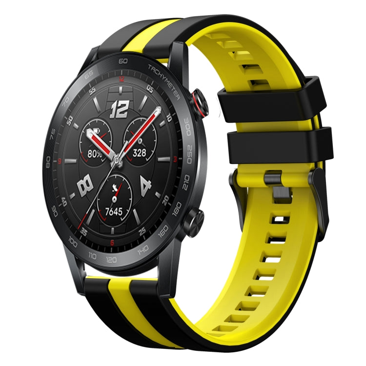 For Honor Watch GS 3i 22mm Two Color Sports Silicone Watch Band(Black+Yellow) by bashfashion