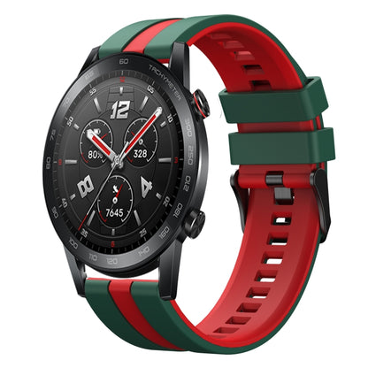 For Honor Watch GS 3i 22mm Two Color Sports Silicone Watch Band(Green+Red) by bashfashion