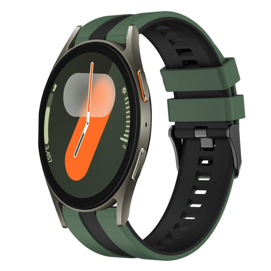 For Samsung Galaxy Watch 7 44mm 20mm Two Color Sports Silicone Watch Band(Olive Green+Black) by bashfashion